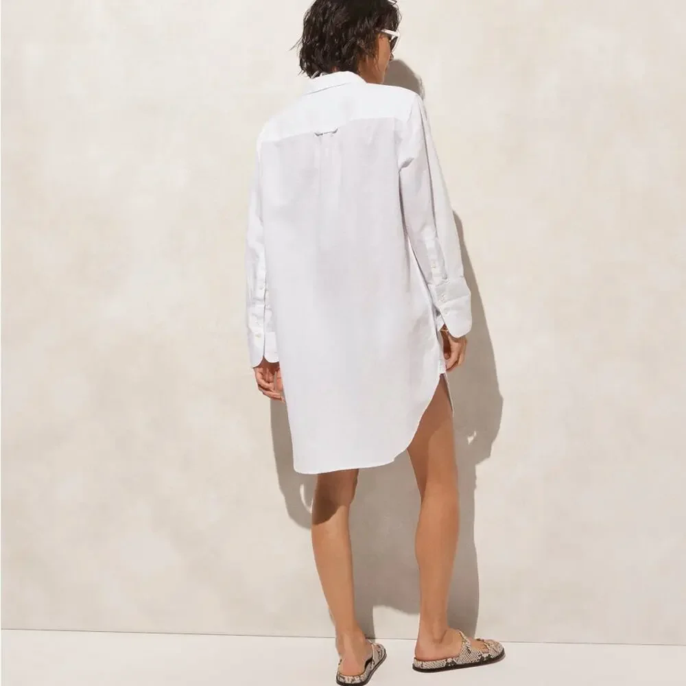 J.Crew Relaxed-Fit Beach Shirt 2XS White Swim Cover Up Linen Blend Long Sleeve